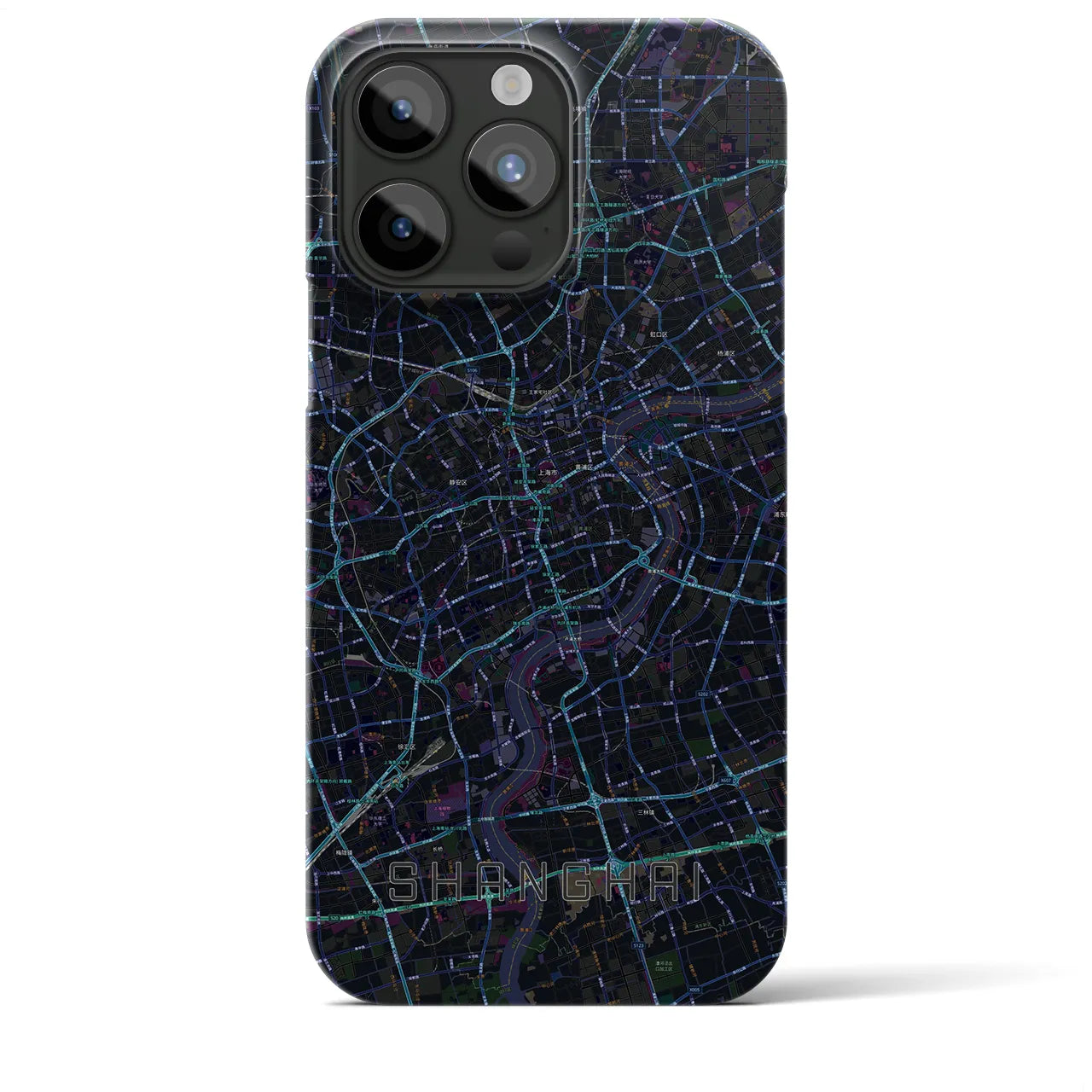 【上海】地図柄iPhoneケース（バックカバータイプ・ブラック）iPhone 15 Pro Max 用