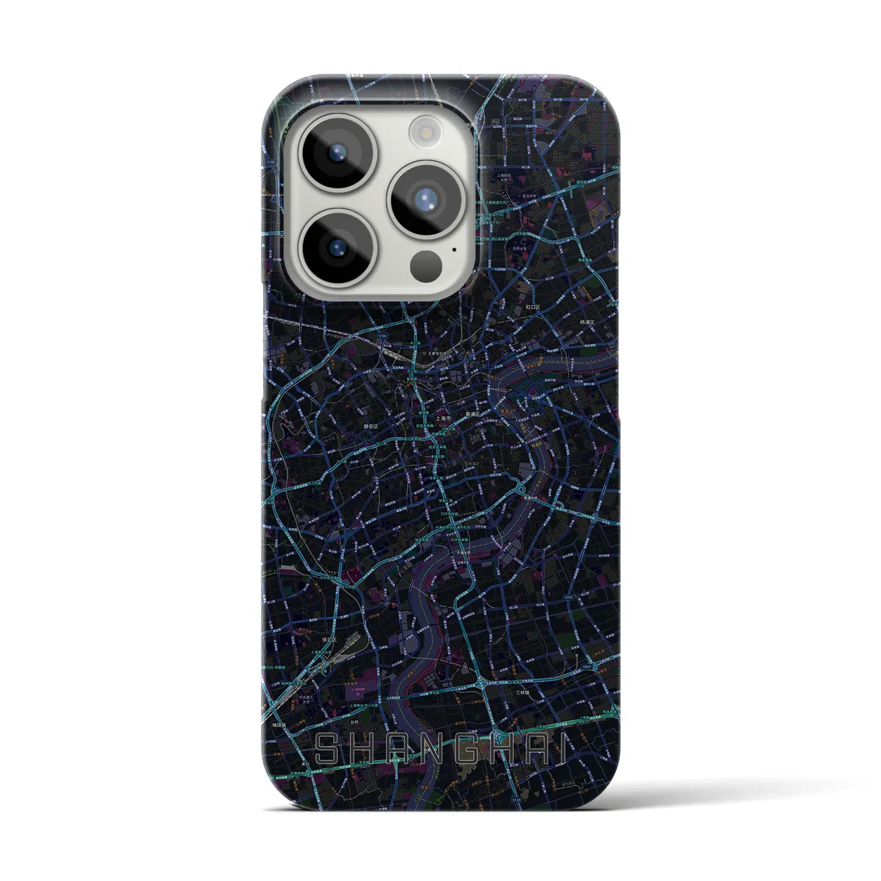 【上海】地図柄iPhoneケース（バックカバータイプ・ブラック）iPhone 15 Pro 用