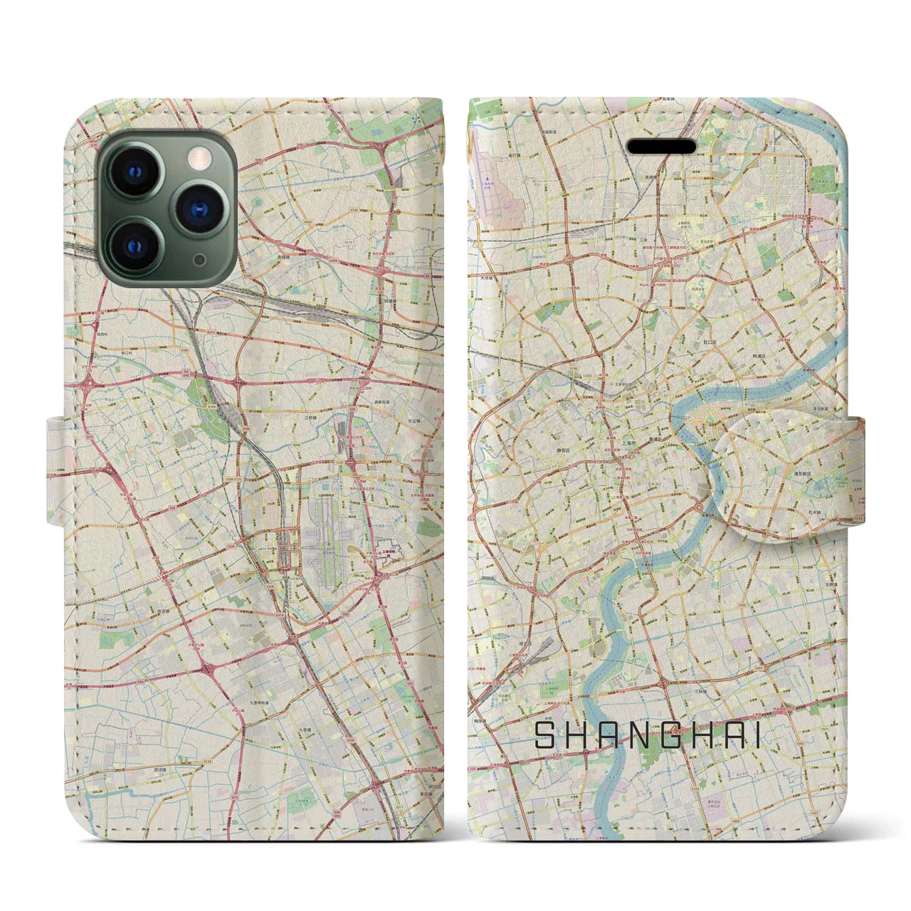 【上海】地図柄iPhoneケース（手帳両面タイプ・ナチュラル）iPhone 11 Pro 用