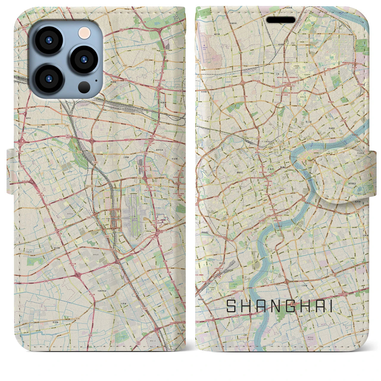 【上海】地図柄iPhoneケース（手帳両面タイプ・ナチュラル）iPhone 13 Pro Max 用