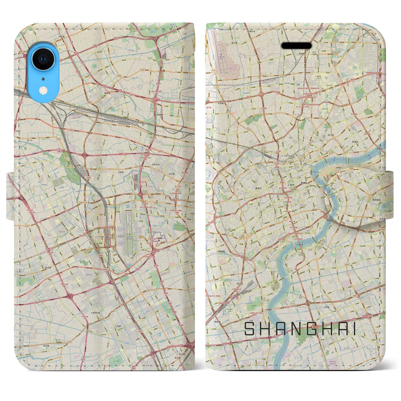 【上海】地図柄iPhoneケース（手帳両面タイプ・ナチュラル）iPhone XR 用