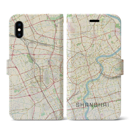 【上海（中華人民共和国）】地図柄iPhoneケース（手帳タイプ）ナチュラル・iPhone XS / X 用