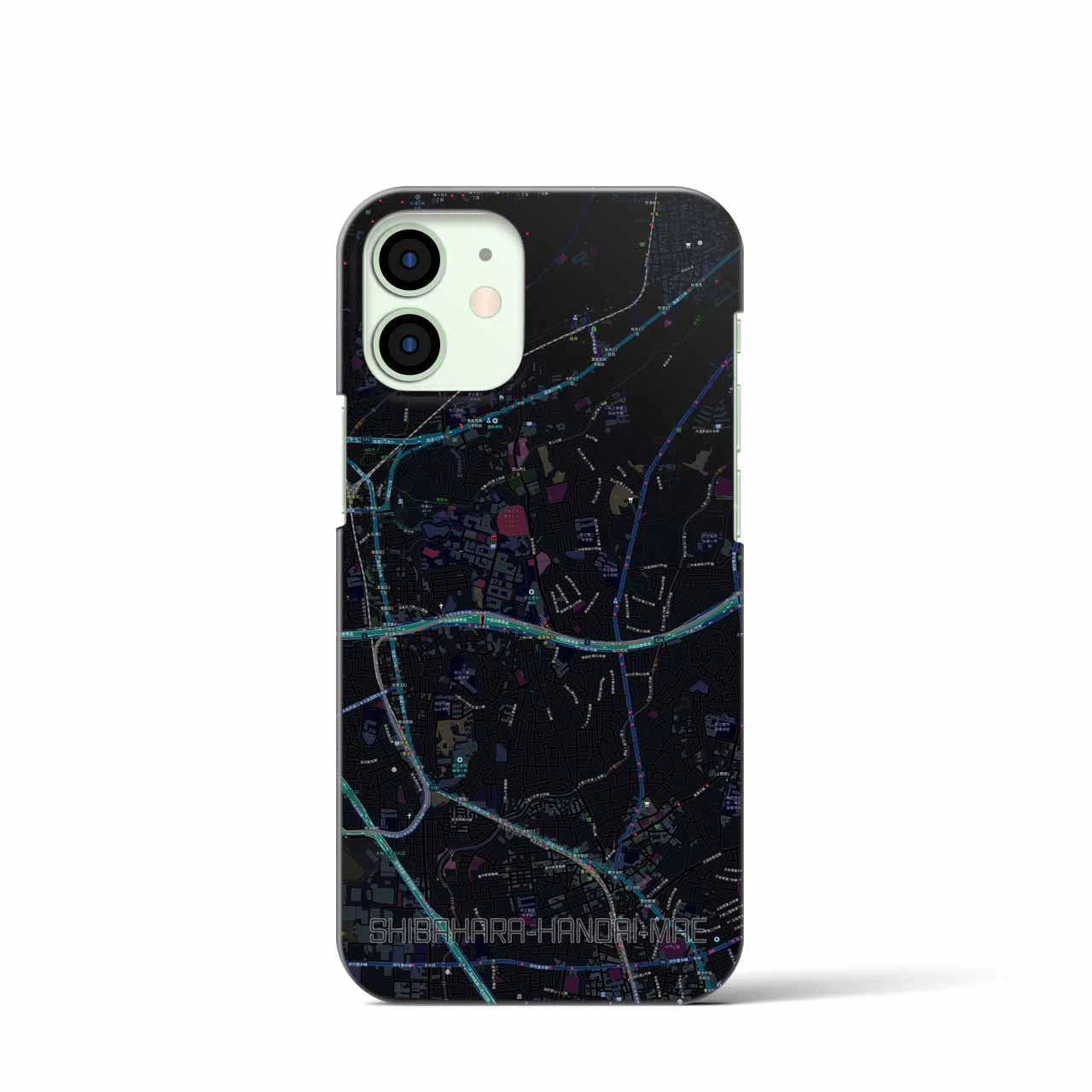 【柴原阪大前】地図柄iPhoneケース（バックカバータイプ・ブラック）iPhone 12 mini 用