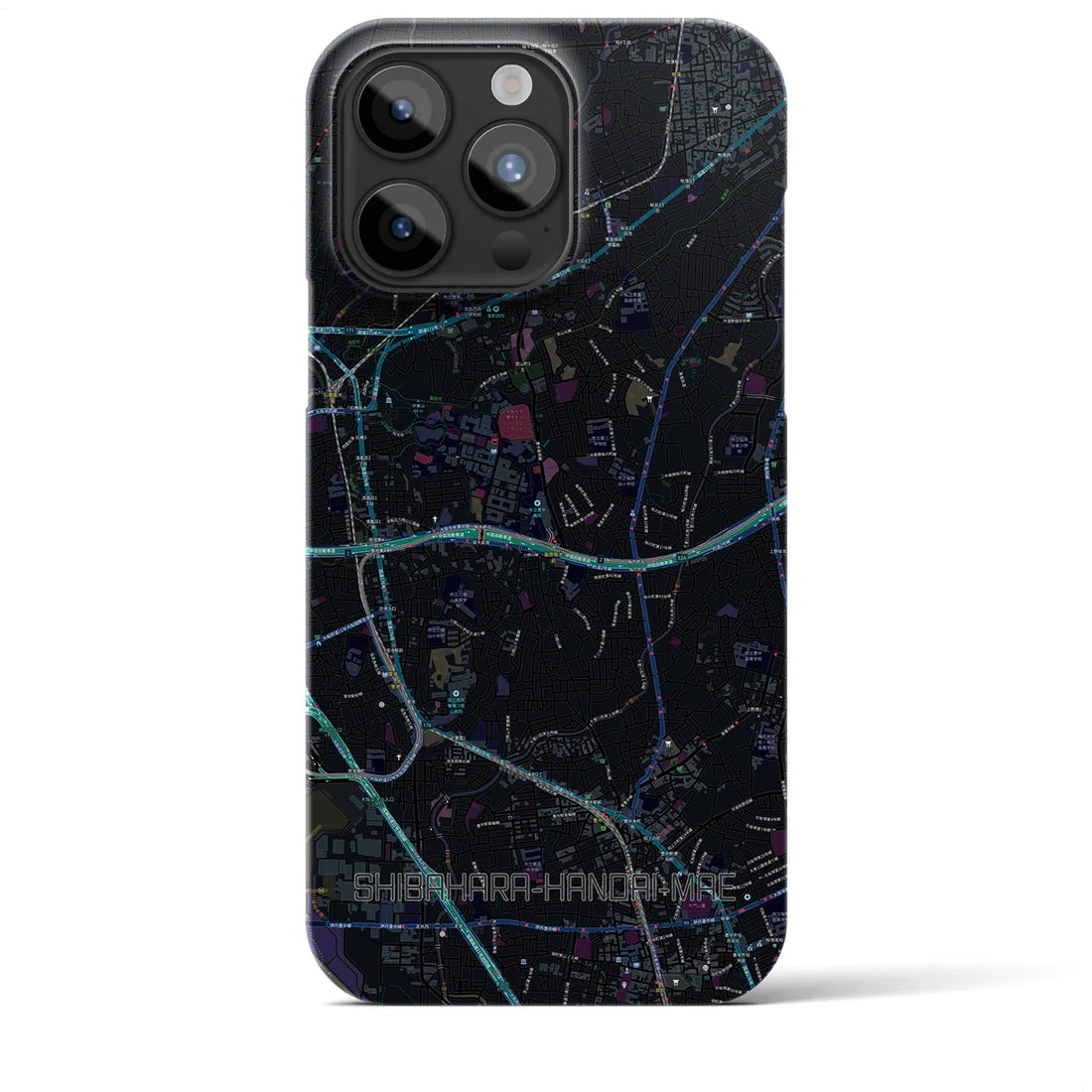 【柴原阪大前】地図柄iPhoneケース（バックカバータイプ・ブラック）iPhone 15 Pro Max 用