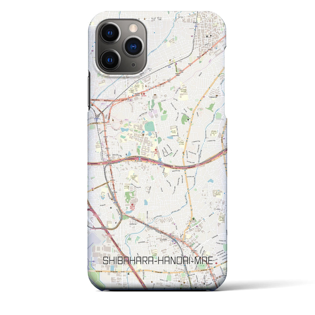【柴原阪大前】地図柄iPhoneケース（バックカバータイプ・ナチュラル）iPhone 11 Pro Max 用