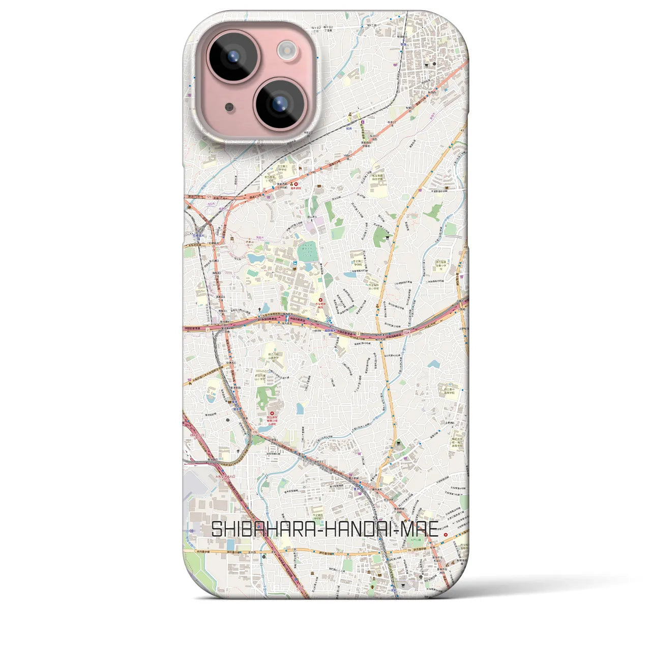 【柴原阪大前】地図柄iPhoneケース（バックカバータイプ・ナチュラル）iPhone 15 Plus 用