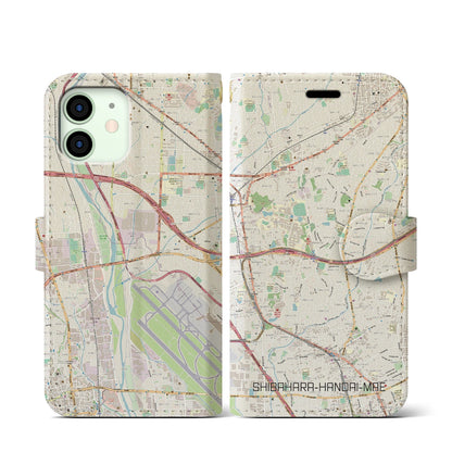 【柴原阪大前（大阪府）】地図柄iPhoneケース（手帳タイプ）ナチュラル・iPhone 12 mini 用