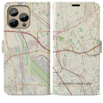 【柴原阪大前（大阪府）】地図柄iPhoneケース（手帳タイプ）ナチュラル・iPhone 14 Pro Max 用