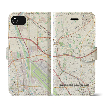 【柴原阪大前（大阪府）】地図柄iPhoneケース（手帳タイプ）ナチュラル・iPhone SE（第3 / 第2世代） / 8 / 7 / 6s / 6 用