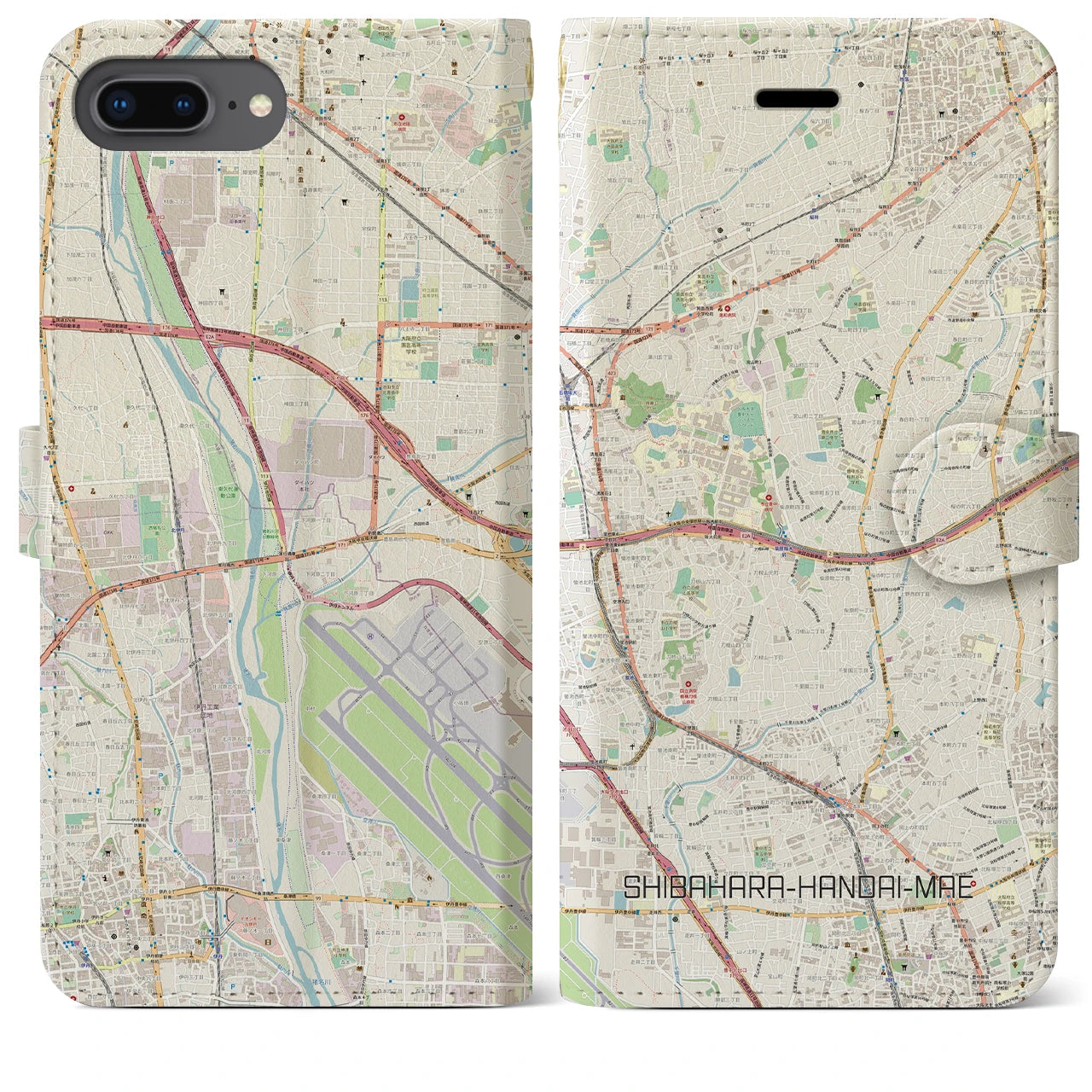 【柴原阪大前】地図柄iPhoneケース（手帳両面タイプ・ナチュラル）iPhone 8Plus /7Plus / 6sPlus / 6Plus 用