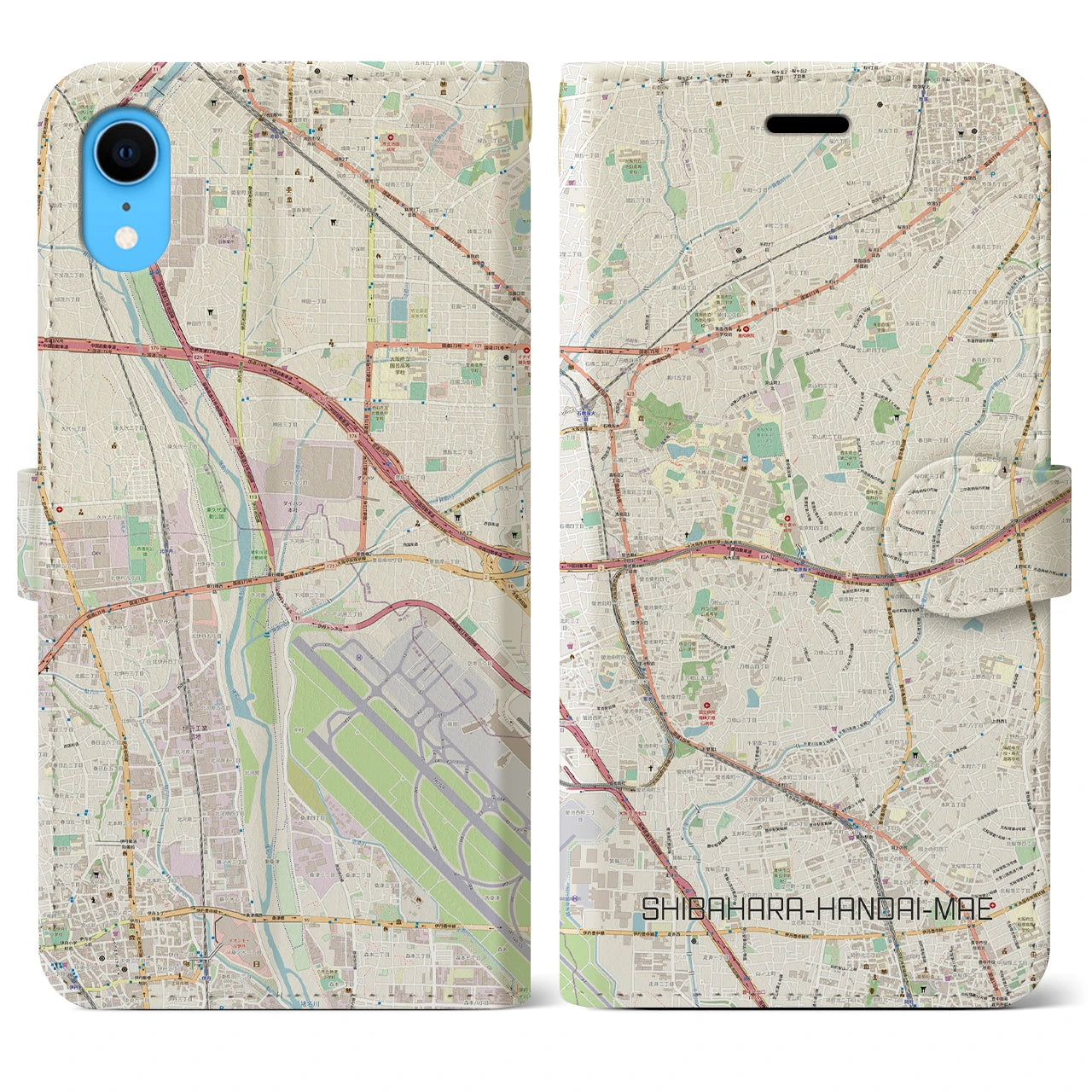 【柴原阪大前】地図柄iPhoneケース（手帳両面タイプ・ナチュラル）iPhone XR 用