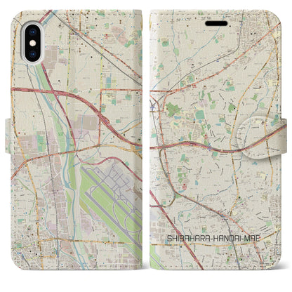【柴原阪大前（大阪府）】地図柄iPhoneケース（手帳タイプ）ナチュラル・iPhone XS Max 用