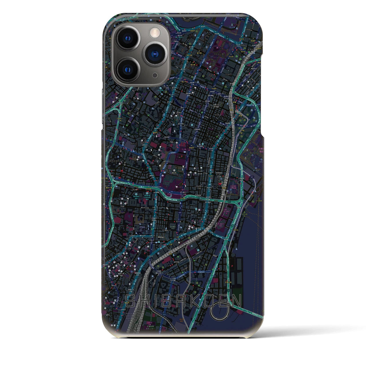【芝公園】地図柄iPhoneケース（バックカバータイプ・ブラック）iPhone 11 Pro Max 用