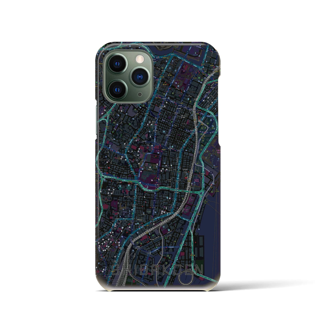 【芝公園】地図柄iPhoneケース（バックカバータイプ・ブラック）iPhone 11 Pro 用