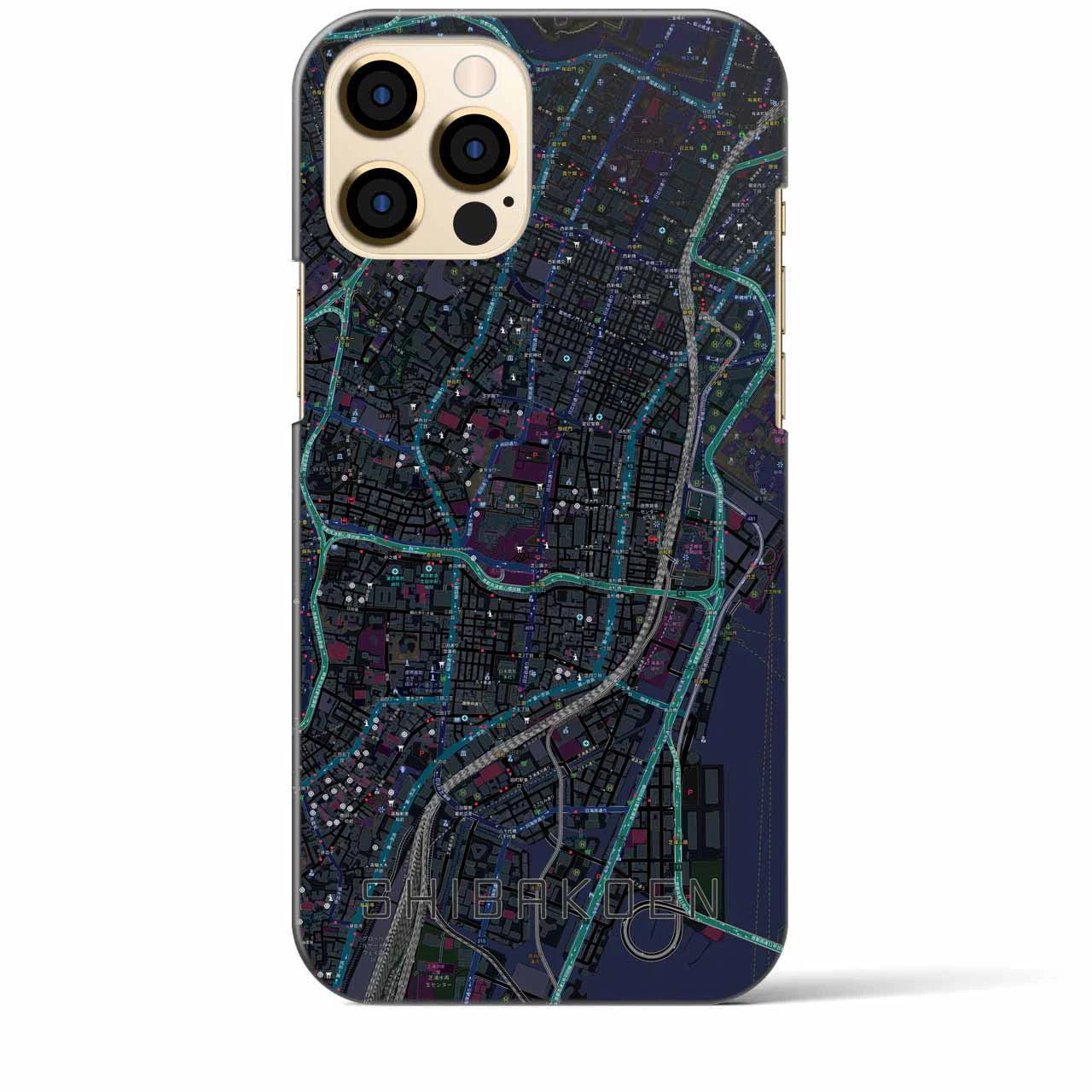 【芝公園】地図柄iPhoneケース（バックカバータイプ・ブラック）iPhone 12 Pro Max 用