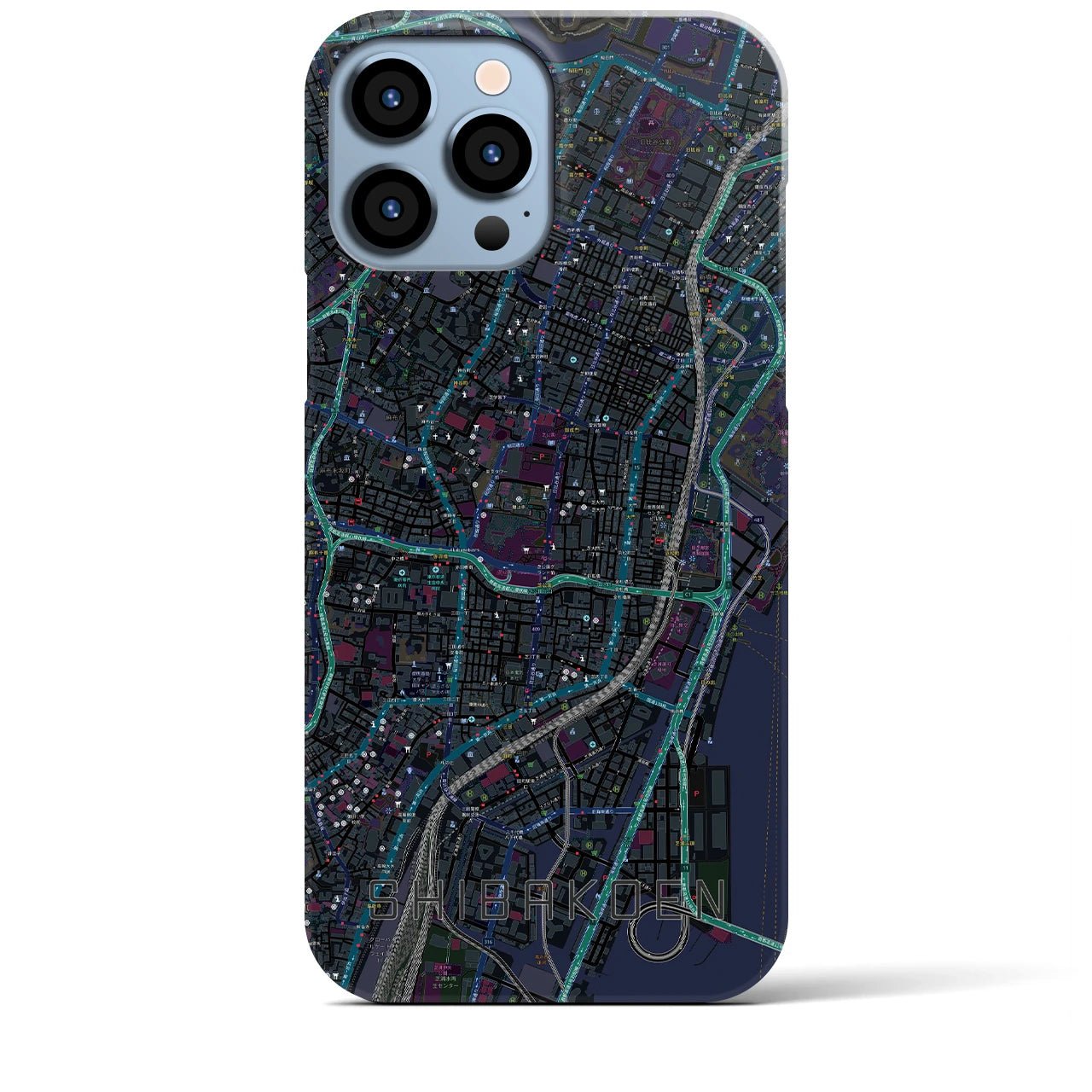【芝公園】地図柄iPhoneケース（バックカバータイプ・ブラック）iPhone 13 Pro Max 用