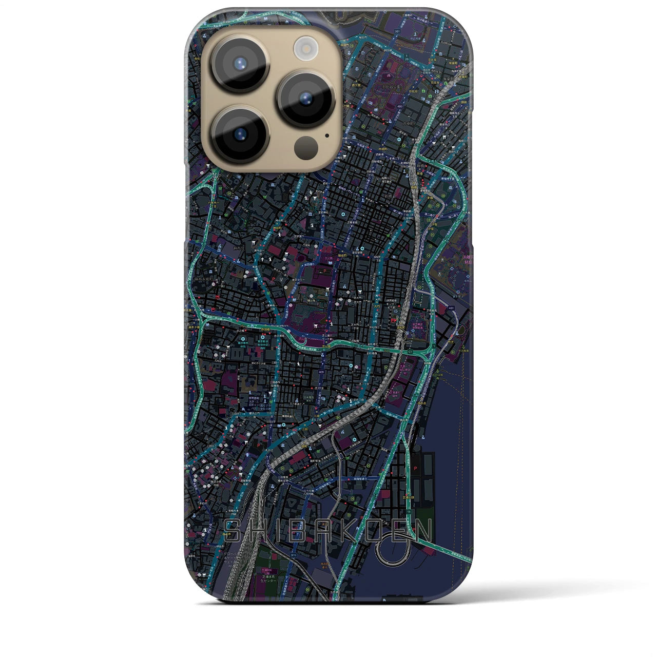【芝公園】地図柄iPhoneケース（バックカバータイプ・ブラック）iPhone 14 Pro Max 用