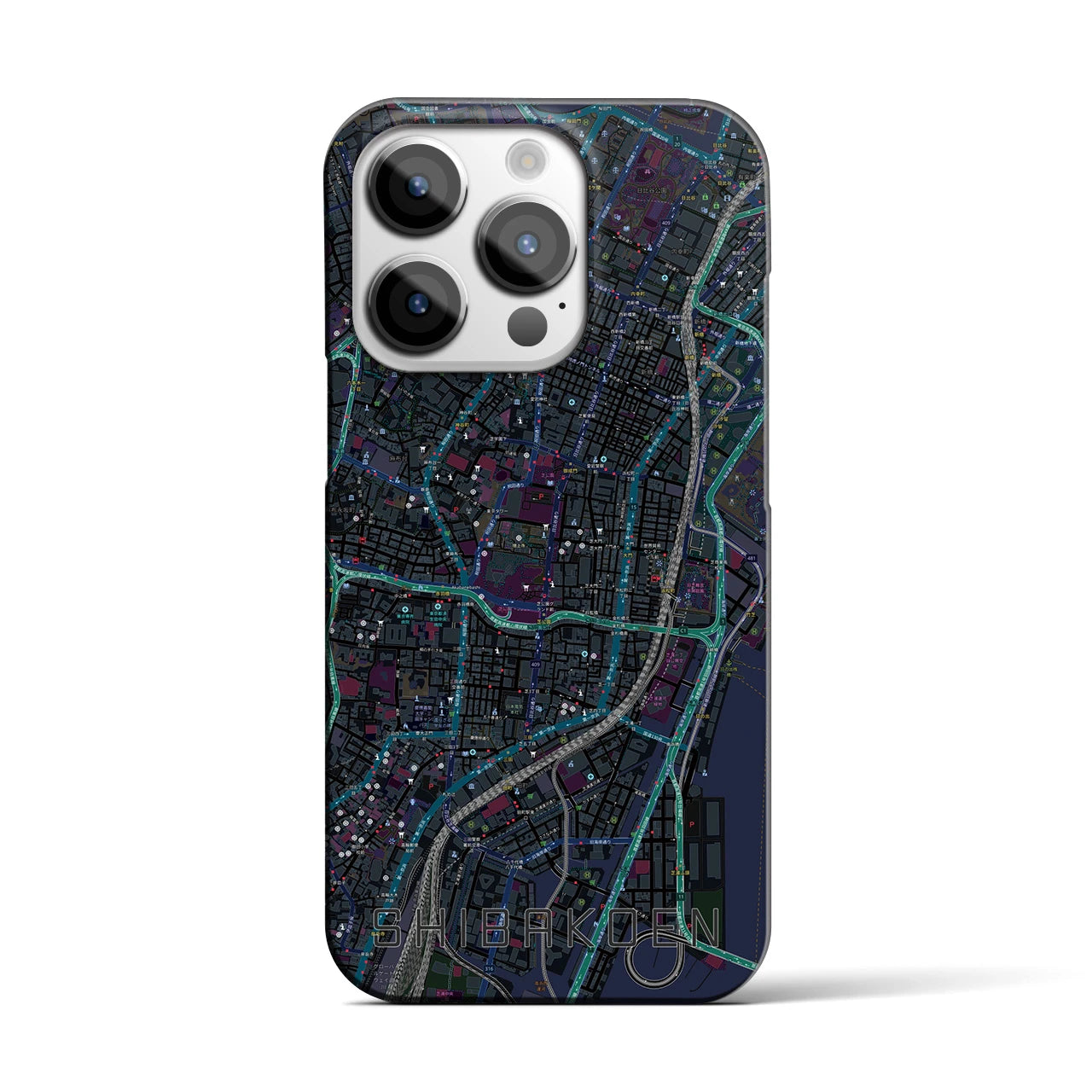 【芝公園】地図柄iPhoneケース（バックカバータイプ・ブラック）iPhone 14 Pro 用