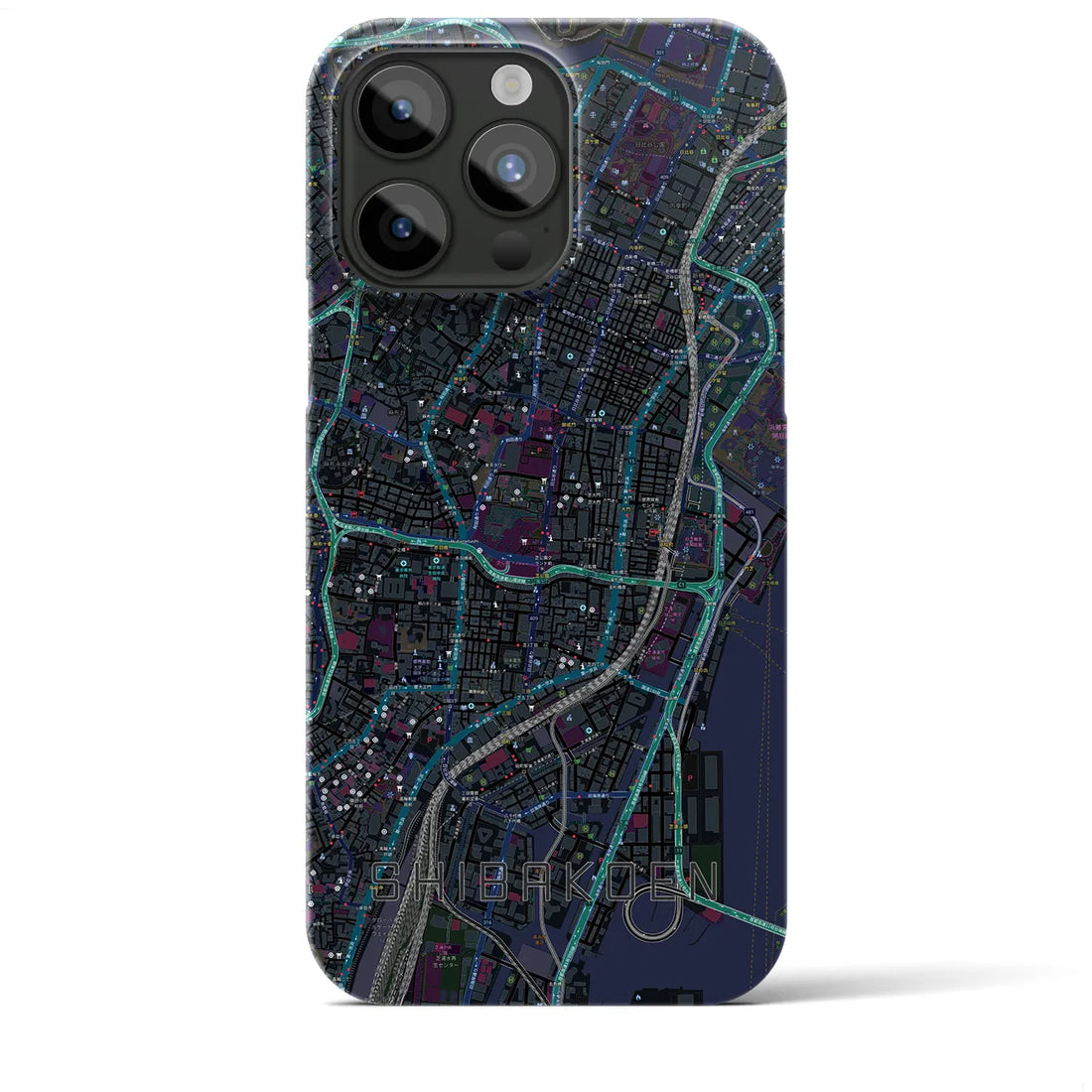 【芝公園】地図柄iPhoneケース（バックカバータイプ・ブラック）iPhone 15 Pro Max 用