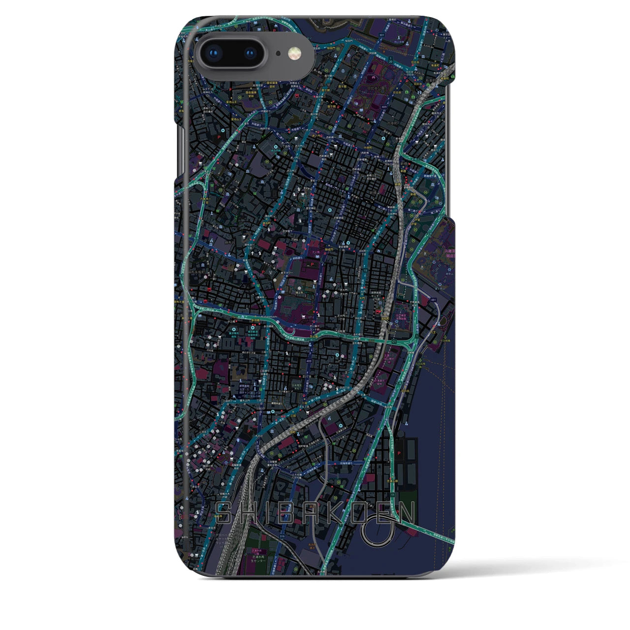 【芝公園】地図柄iPhoneケース（バックカバータイプ・ブラック）iPhone 8Plus /7Plus / 6sPlus / 6Plus 用