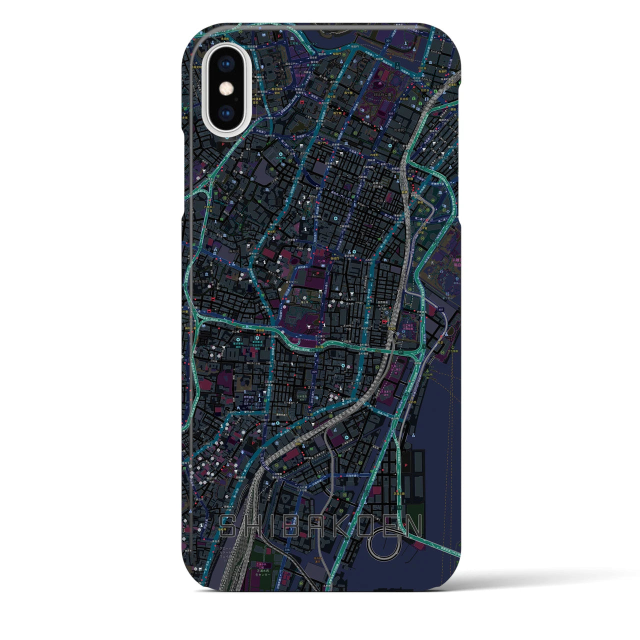 【芝公園】地図柄iPhoneケース（バックカバータイプ・ブラック）iPhone XS Max 用