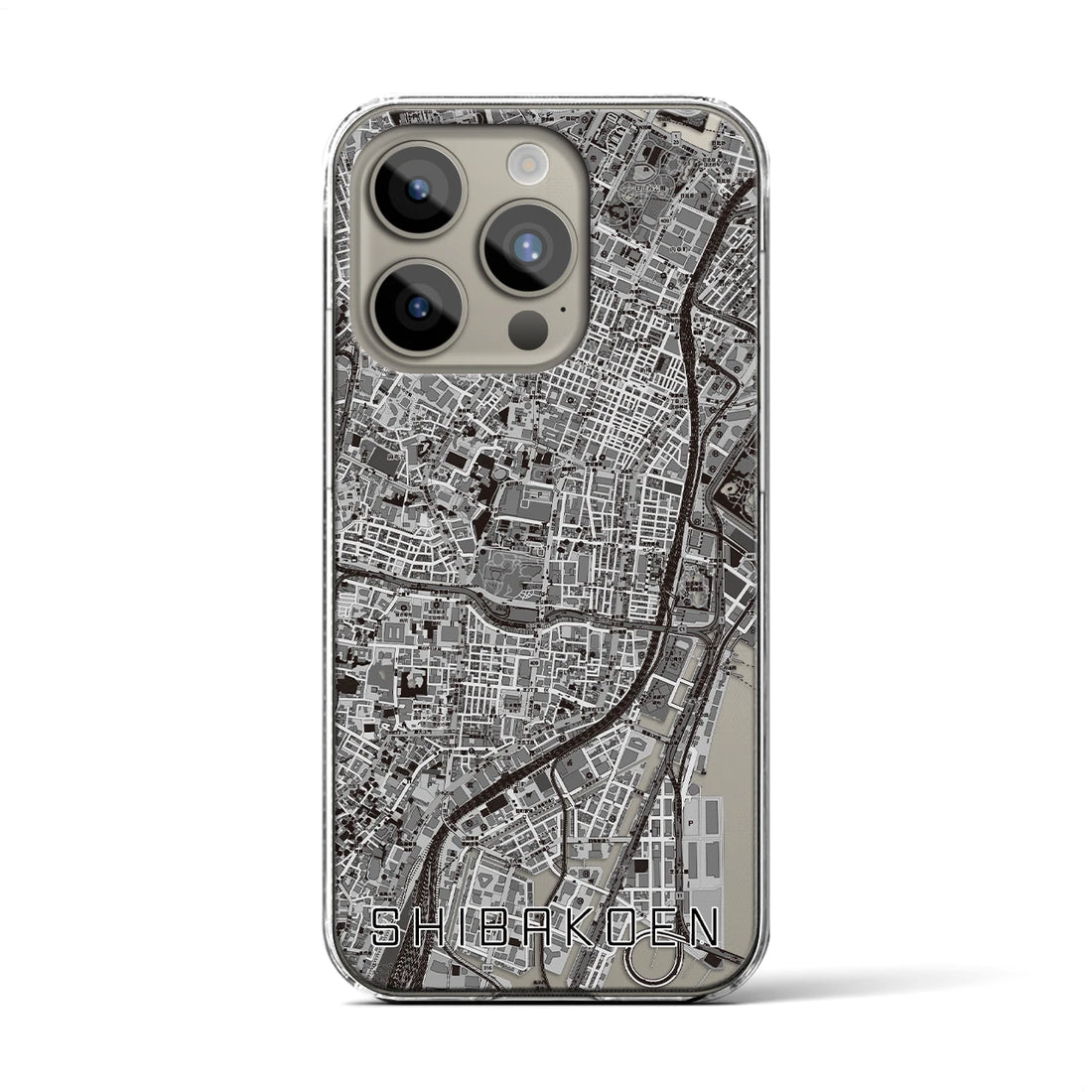 【芝公園】地図柄iPhoneケース（クリアタイプ・モノトーン）iPhone 15 Pro 用