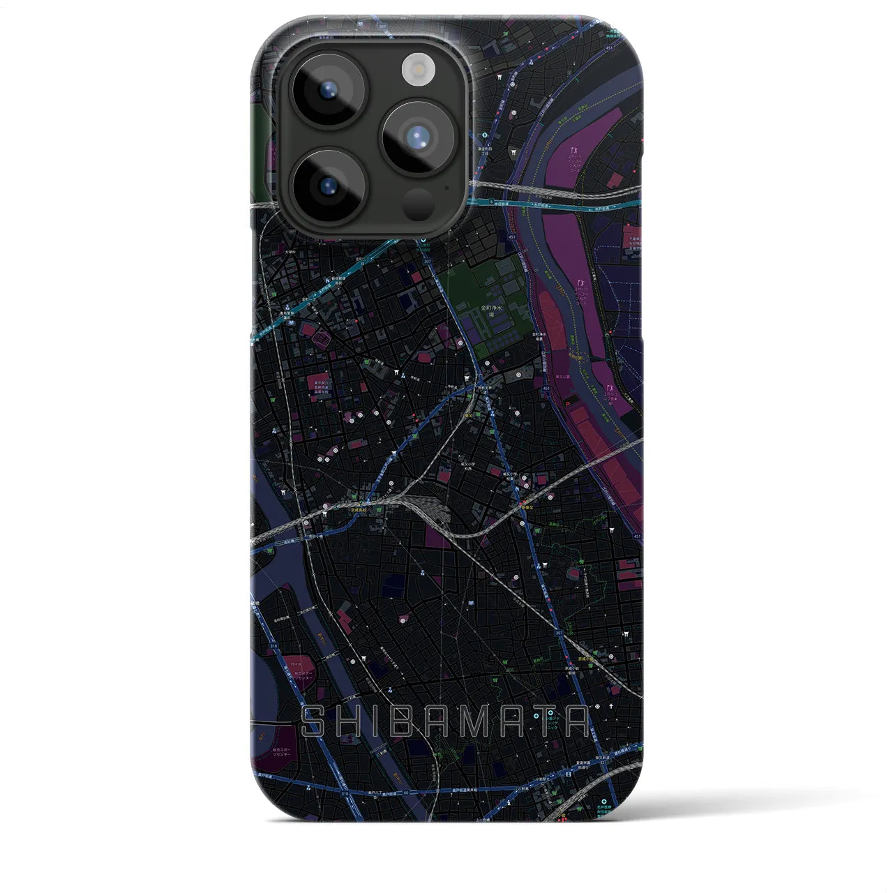 【柴又】地図柄iPhoneケース（バックカバータイプ・ブラック）iPhone 15 Pro Max 用