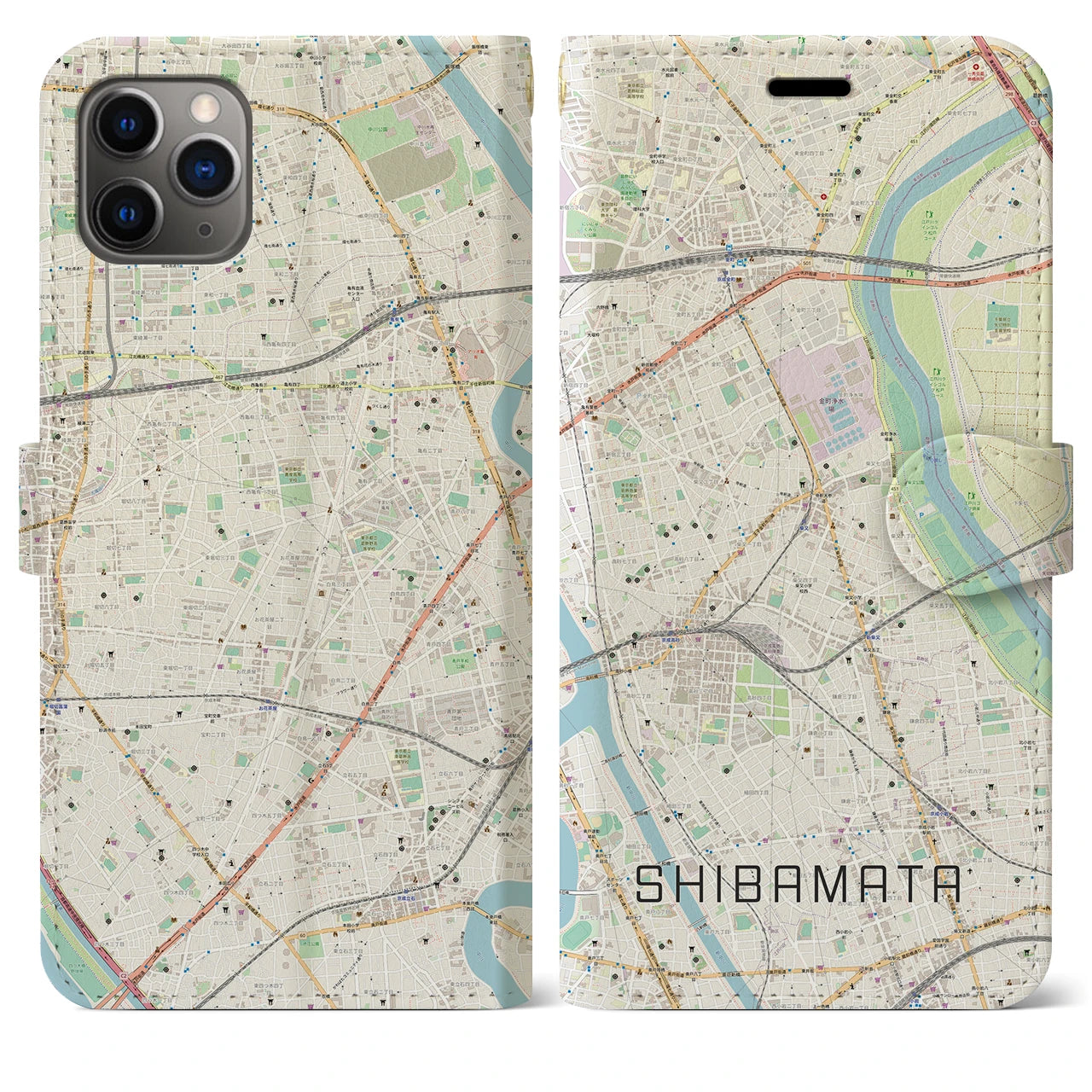 【柴又】地図柄iPhoneケース（手帳両面タイプ・ナチュラル）iPhone 11 Pro Max 用