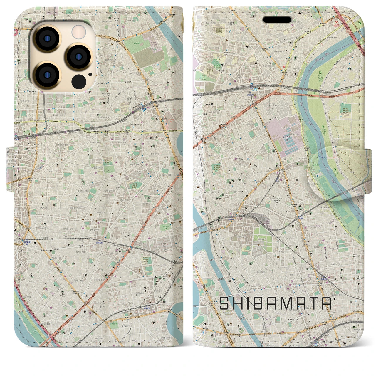 【柴又】地図柄iPhoneケース（手帳両面タイプ・ナチュラル）iPhone 12 Pro Max 用
