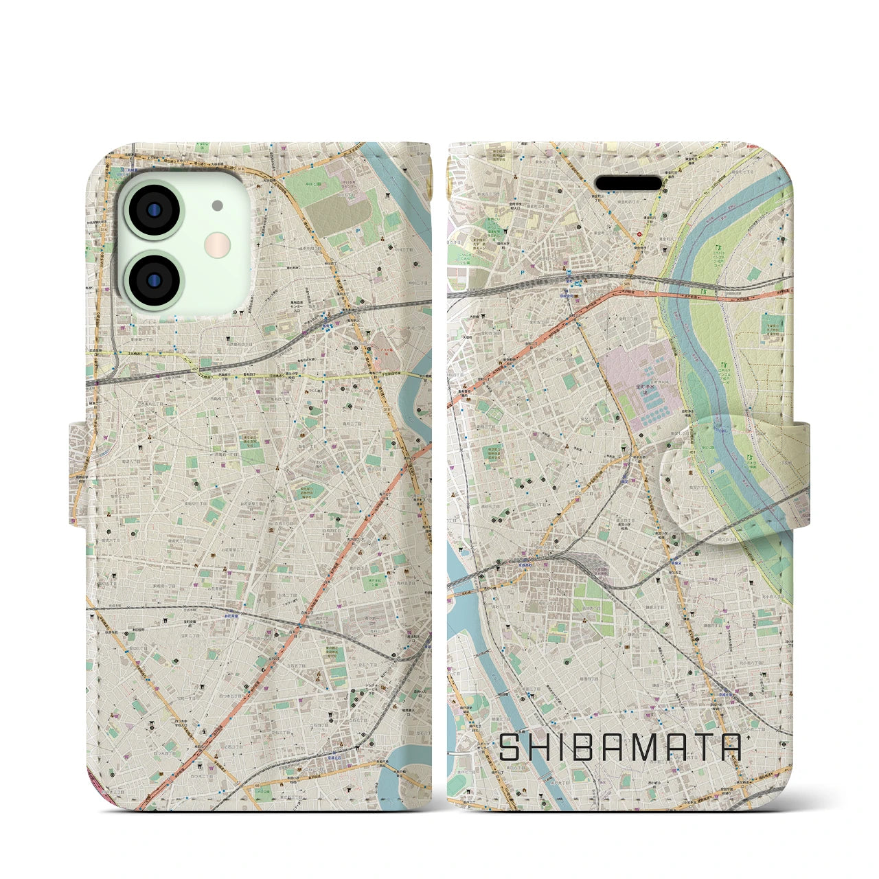 【柴又】地図柄iPhoneケース（手帳両面タイプ・ナチュラル）iPhone 12 mini 用