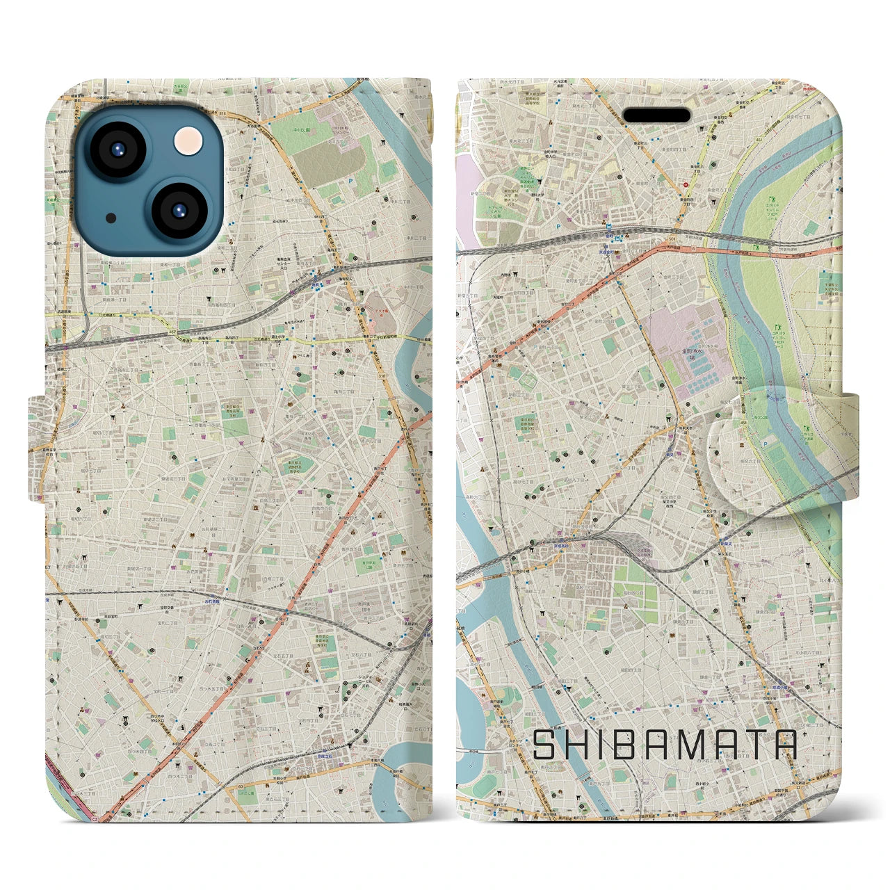 【柴又】地図柄iPhoneケース（手帳両面タイプ・ナチュラル）iPhone 13 用
