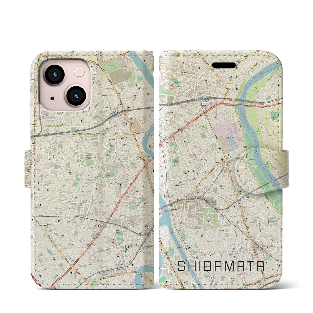 【柴又】地図柄iPhoneケース（手帳両面タイプ・ナチュラル）iPhone 13 mini 用