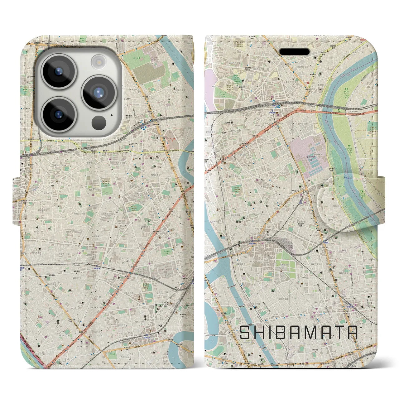【柴又】地図柄iPhoneケース（手帳両面タイプ・ナチュラル）iPhone 15 Pro 用