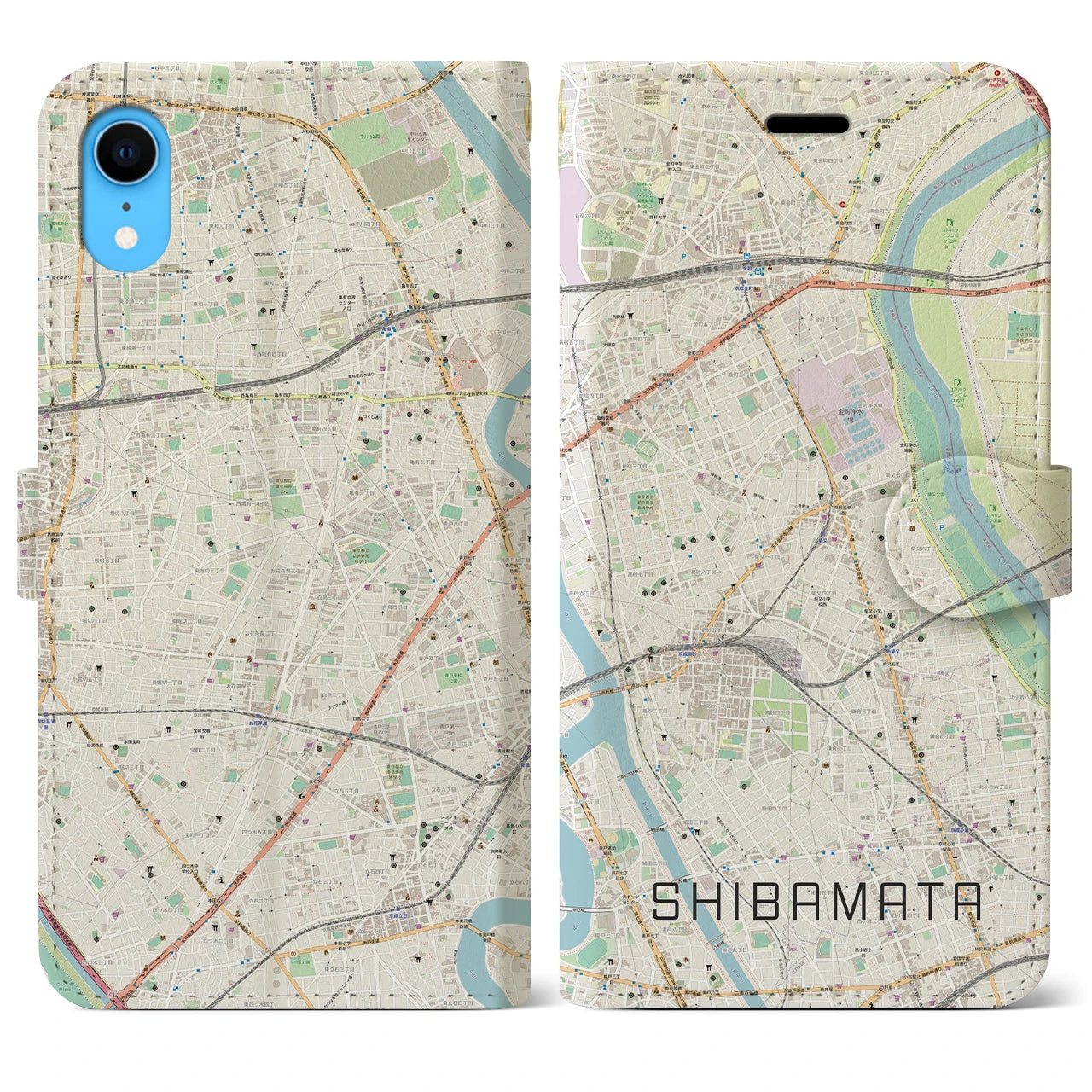 【柴又】地図柄iPhoneケース（手帳両面タイプ・ナチュラル）iPhone XR 用