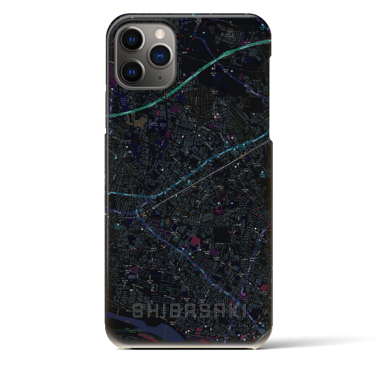 【柴崎】地図柄iPhoneケース（バックカバータイプ・ブラック）iPhone 11 Pro Max 用