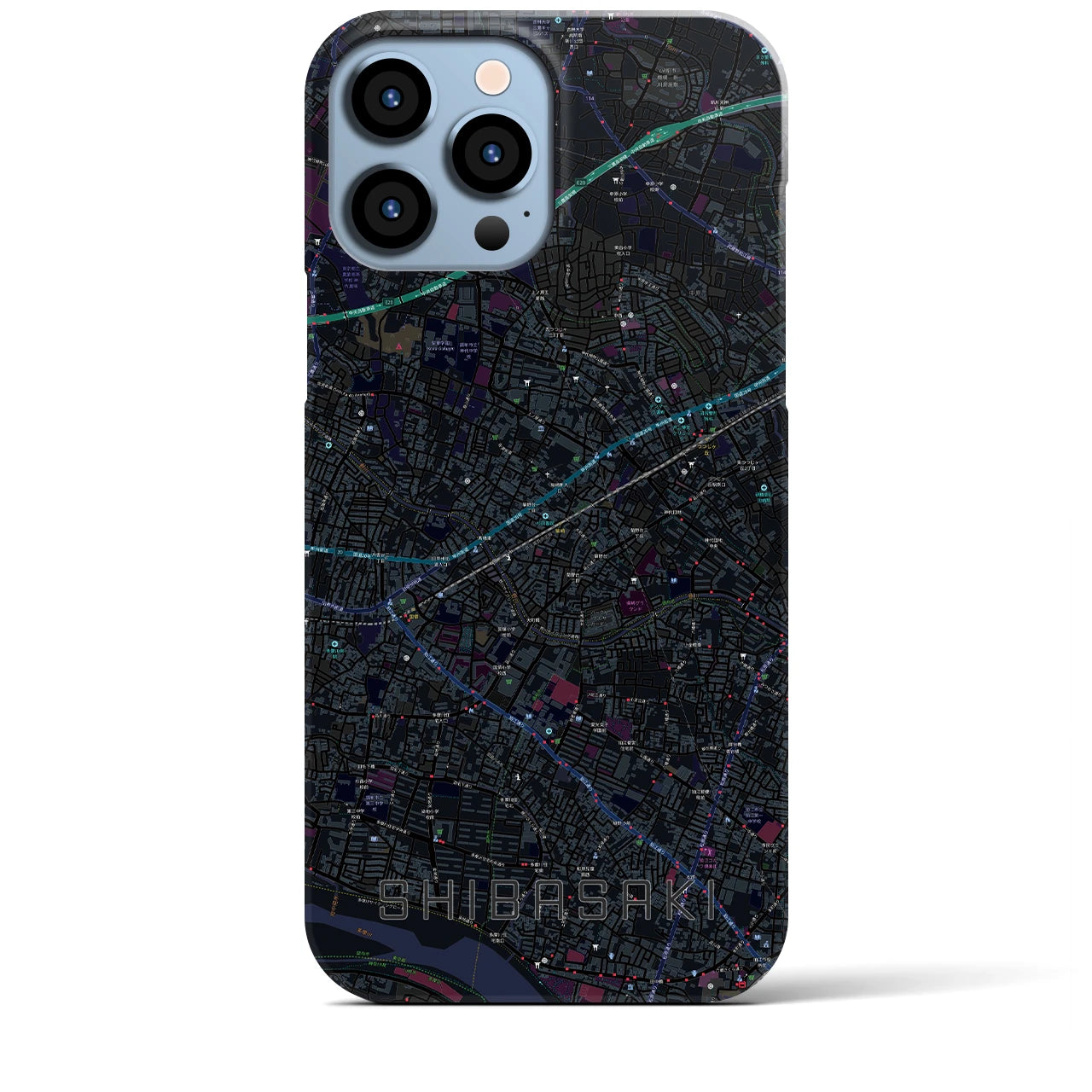 【柴崎】地図柄iPhoneケース（バックカバータイプ・ブラック）iPhone 13 Pro Max 用