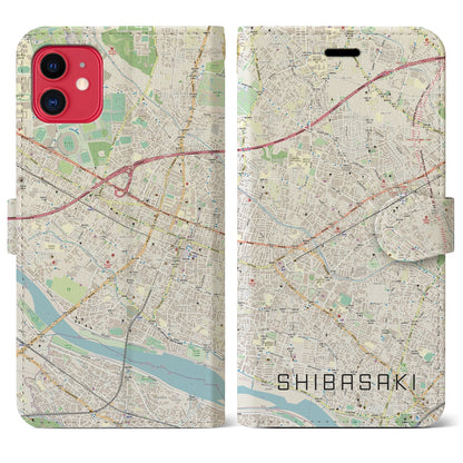 【柴崎】地図柄iPhoneケース（手帳両面タイプ・ナチュラル）iPhone 11 用
