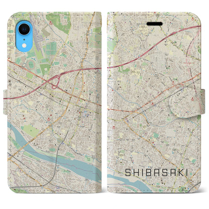 【柴崎】地図柄iPhoneケース（手帳両面タイプ・ナチュラル）iPhone XR 用