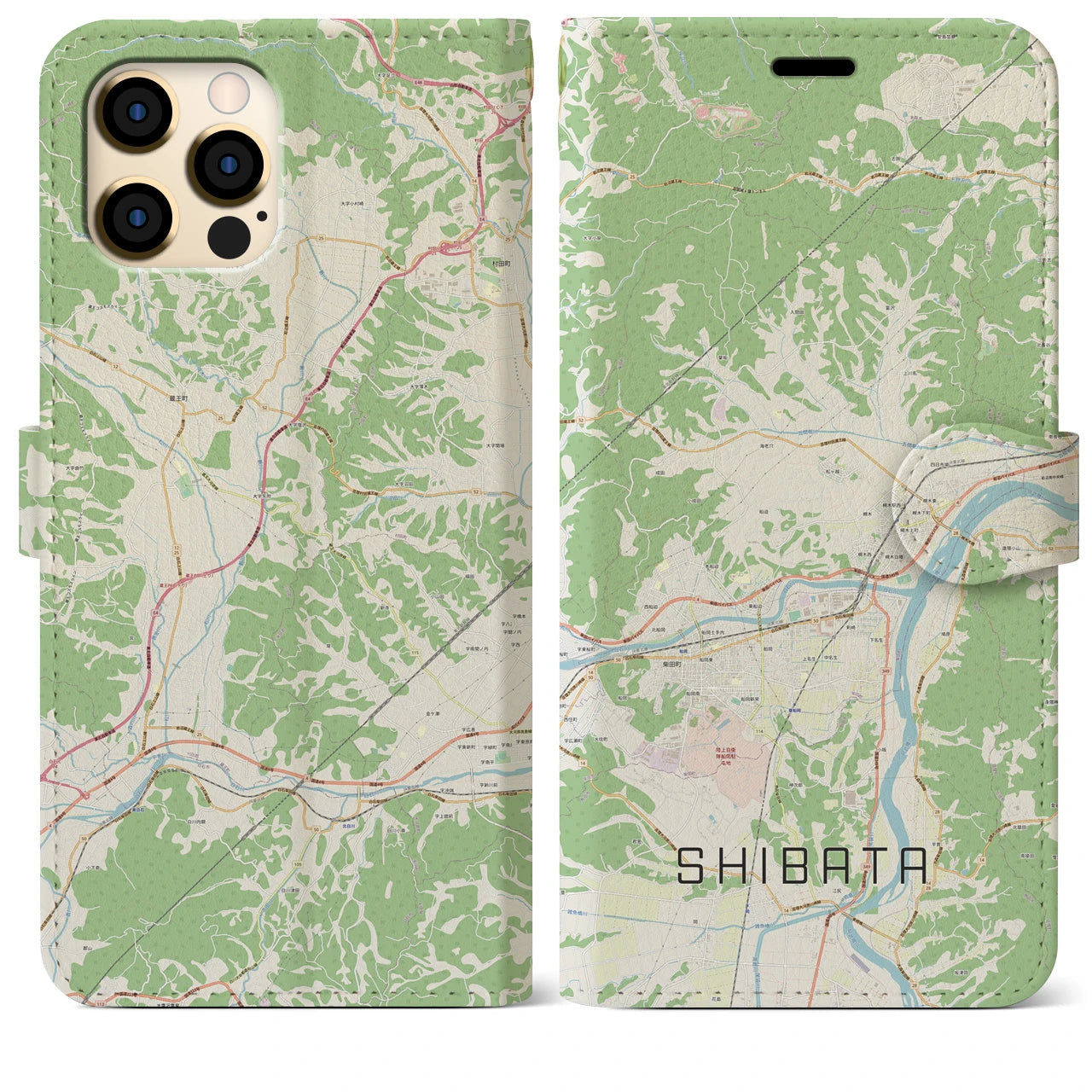 【柴田】地図柄iPhoneケース（手帳両面タイプ・ナチュラル）iPhone 12 Pro Max 用