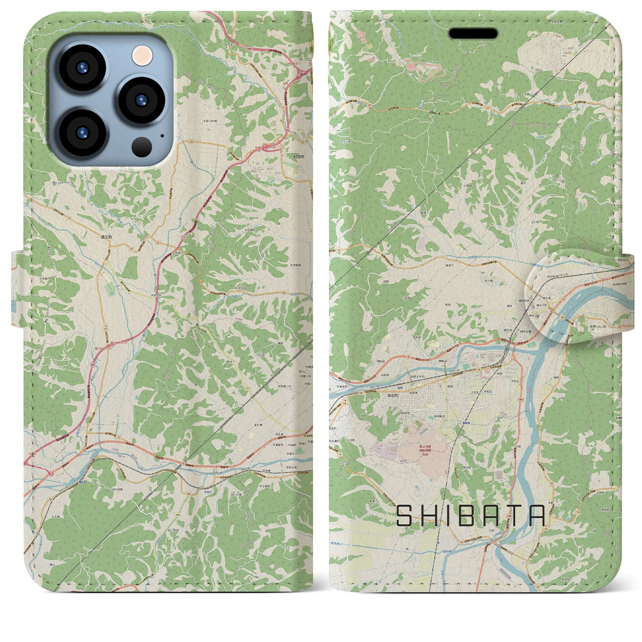 【柴田】地図柄iPhoneケース（手帳両面タイプ・ナチュラル）iPhone 13 Pro Max 用