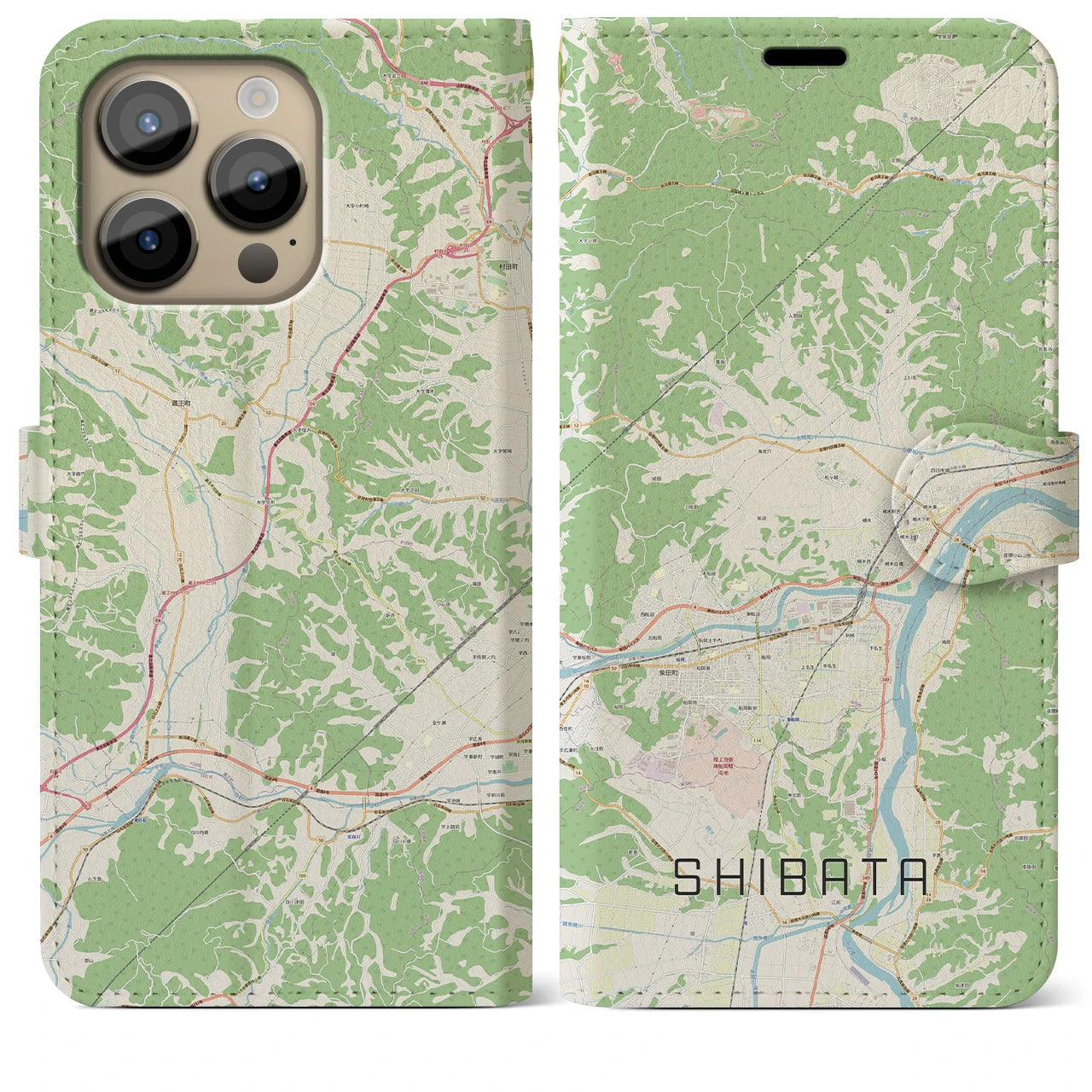 【柴田】地図柄iPhoneケース（手帳両面タイプ・ナチュラル）iPhone 14 Pro Max 用