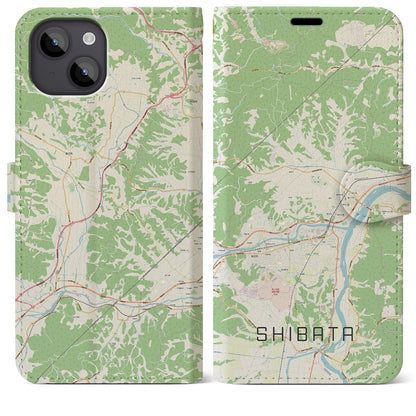 【柴田（宮城県）】地図柄iPhoneケース（手帳タイプ）ナチュラル・iPhone 14 Plus 用