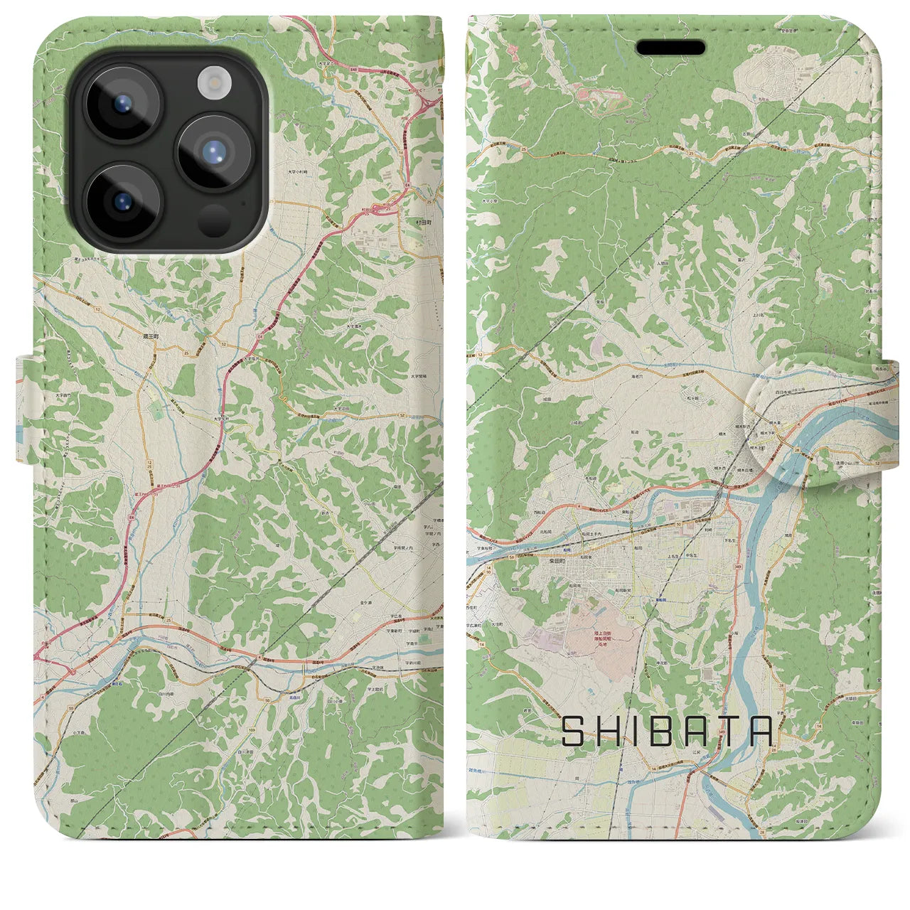 【柴田】地図柄iPhoneケース（手帳両面タイプ・ナチュラル）iPhone 15 Pro Max 用