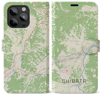 【柴田（宮城県）】地図柄iPhoneケース（手帳タイプ）ナチュラル・iPhone 15 Pro Max 用
