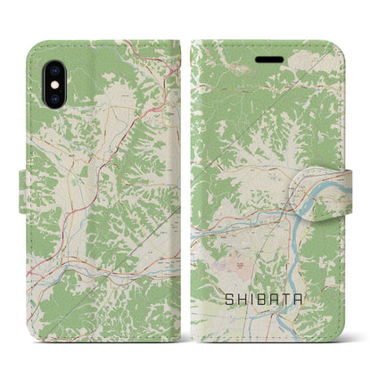 【柴田（宮城県）】地図柄iPhoneケース（手帳タイプ）ナチュラル・iPhone XS / X 用