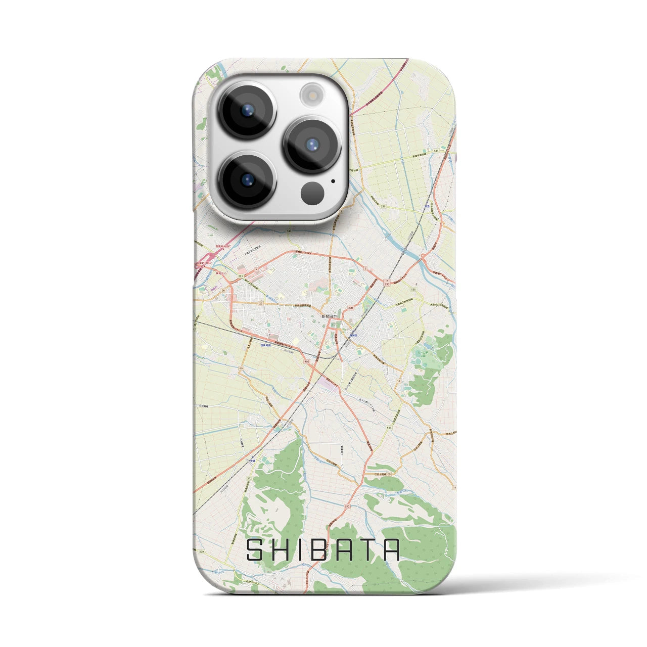 【新発田】地図柄iPhoneケース（バックカバータイプ・ナチュラル）iPhone 14 Pro 用