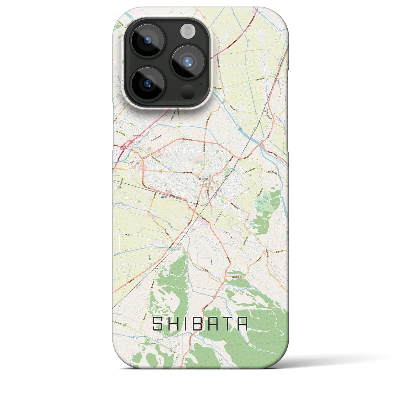 【新発田】地図柄iPhoneケース（バックカバータイプ・ナチュラル）iPhone 15 Pro Max 用