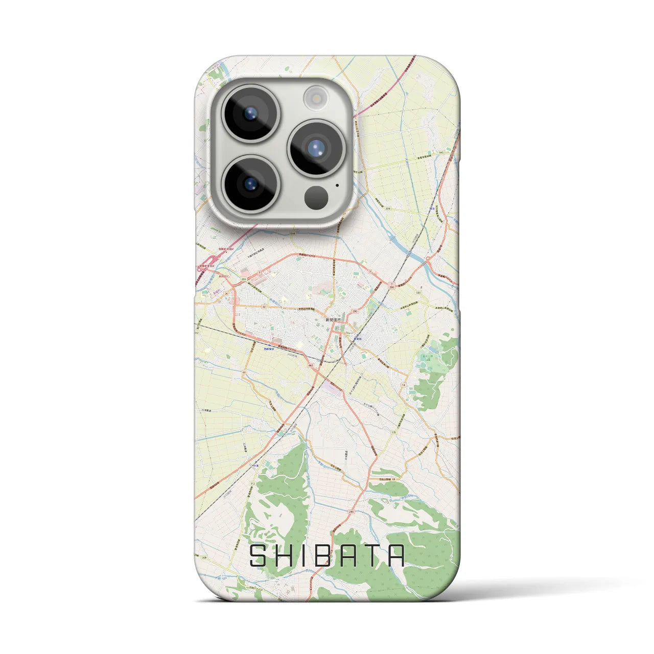 【新発田】地図柄iPhoneケース（バックカバータイプ・ナチュラル）iPhone 15 Pro 用