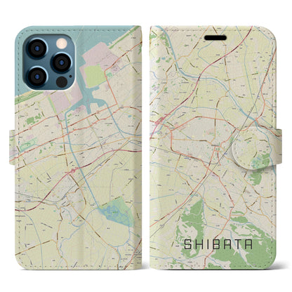 【新発田（新潟県）】地図柄iPhoneケース（手帳タイプ）ナチュラル・iPhone 12 / 12 Pro 用