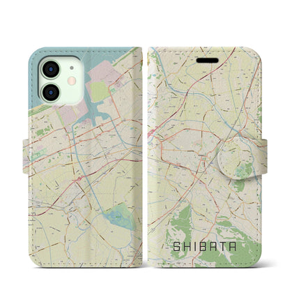 【新発田（新潟県）】地図柄iPhoneケース（手帳タイプ）ナチュラル・iPhone 12 mini 用